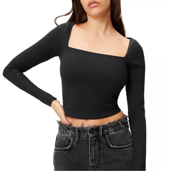 Good American Essentials Women's Square Neck Long Sleeve Tee - Picture 2 of 15